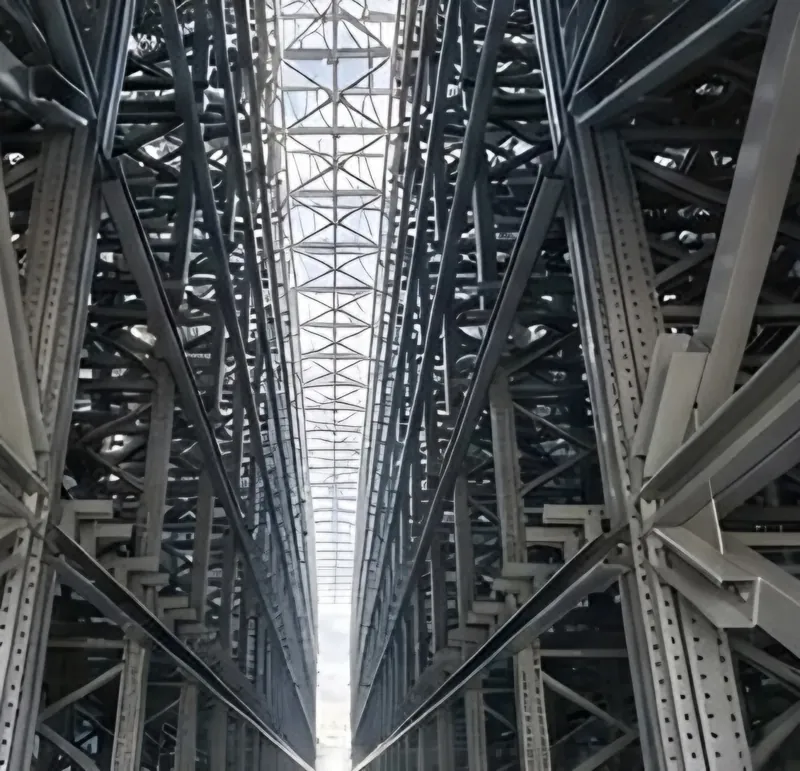 Automated rack building steel structure under construction in Italy (second view)