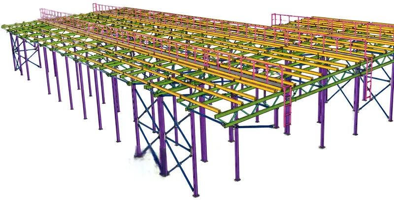 Tekla model of solar PV street lighting support structures