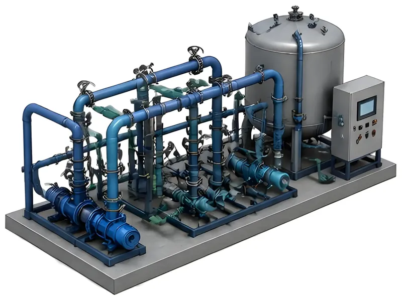 Water-treatment plant piping and pumping skid model